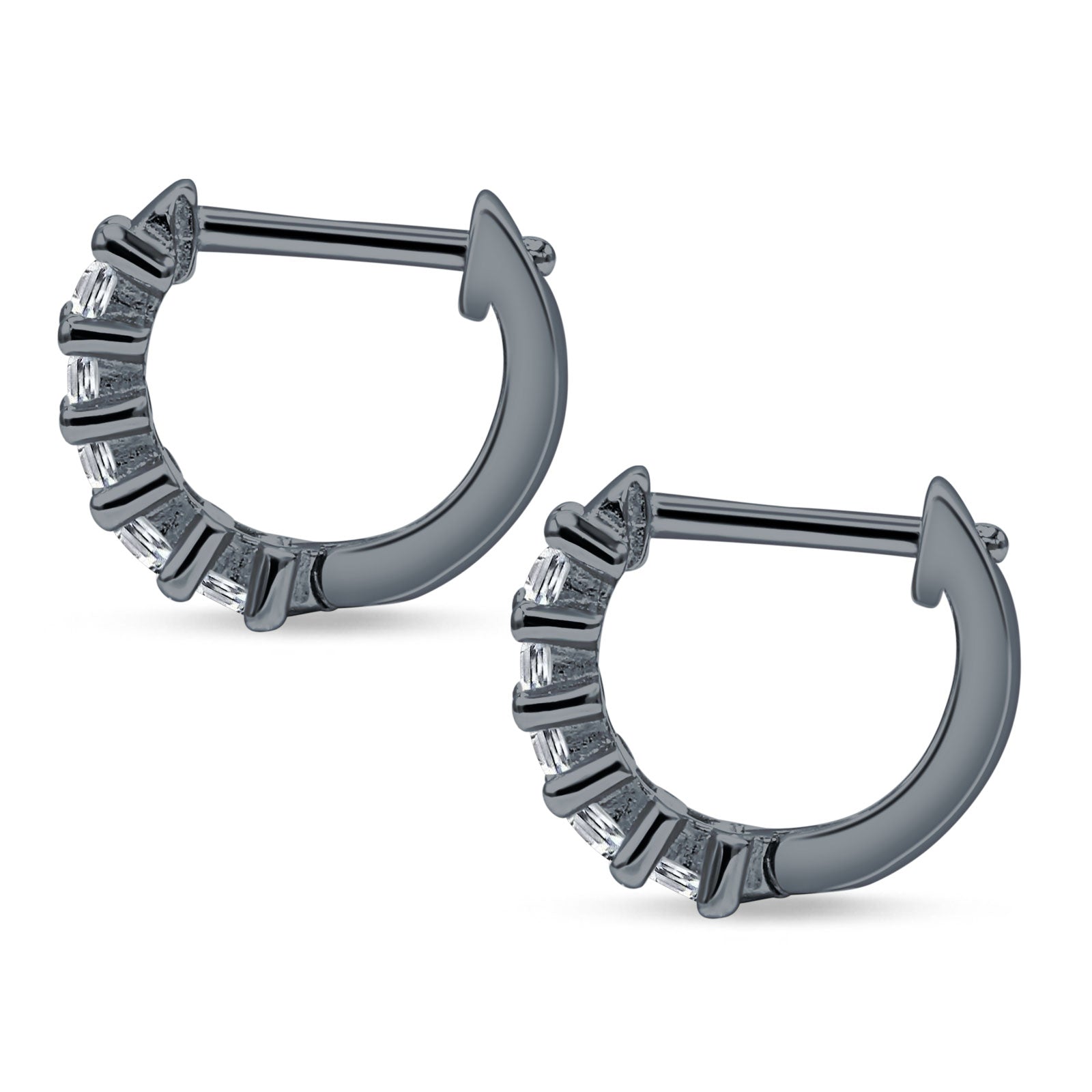 Minimalist Baguette Cubic Zirconia Huggie Hoop Earring Solid 925 Sterling Silver