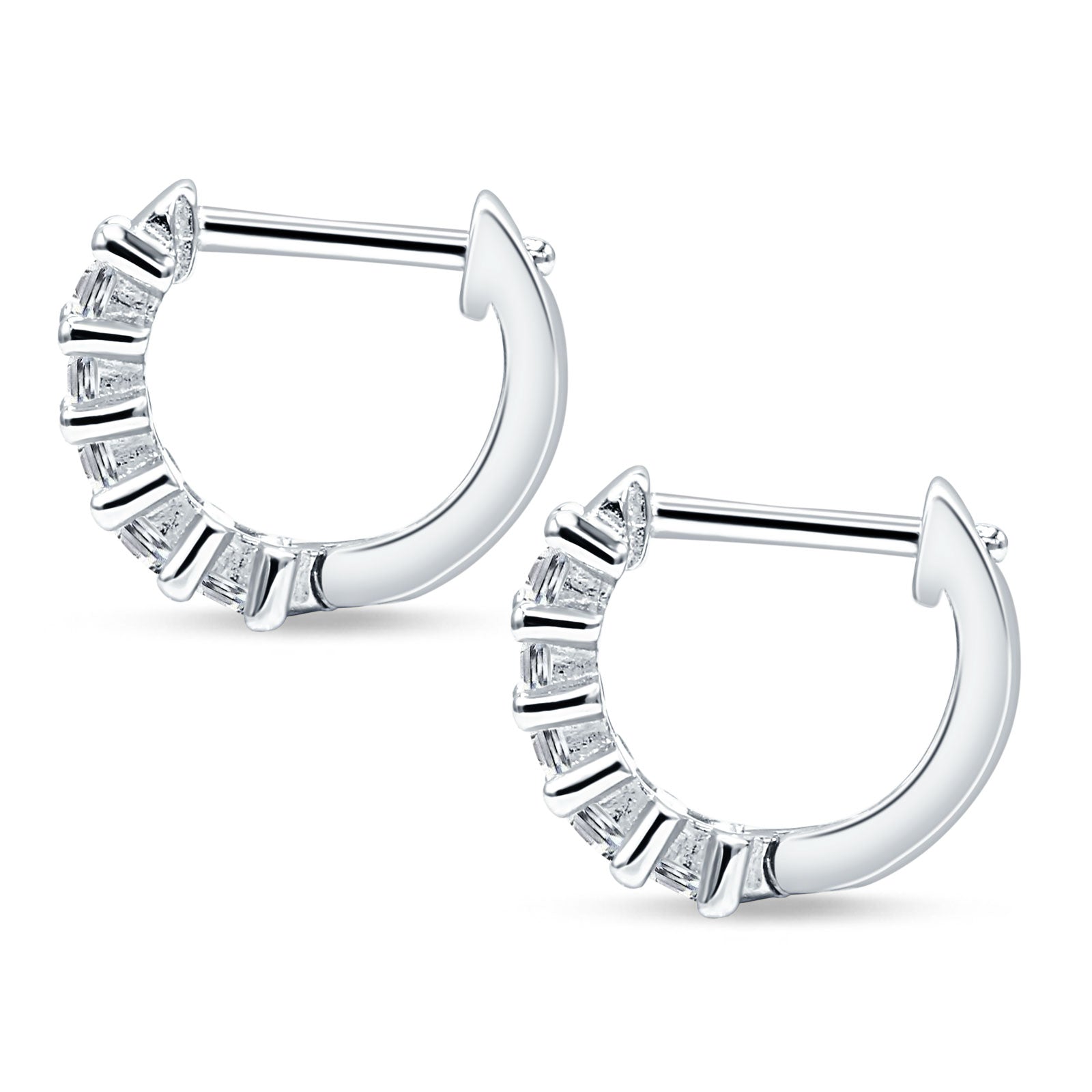 Minimalist Baguette Cubic Zirconia Huggie Hoop Earring Solid 925 Sterling Silver