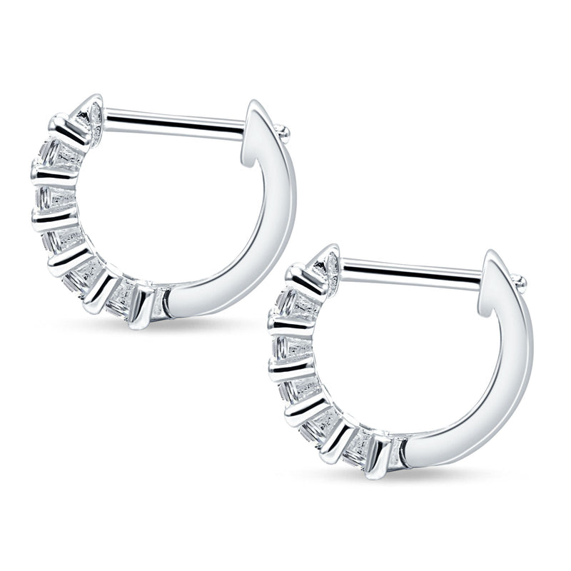 Minimalist Baguette Cubic Zirconia Huggie Hoop Earring Solid 925 Sterling Silver