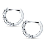 Minimalist Baguette Cubic Zirconia Huggie Hoop Earring Solid 925 Sterling Silver