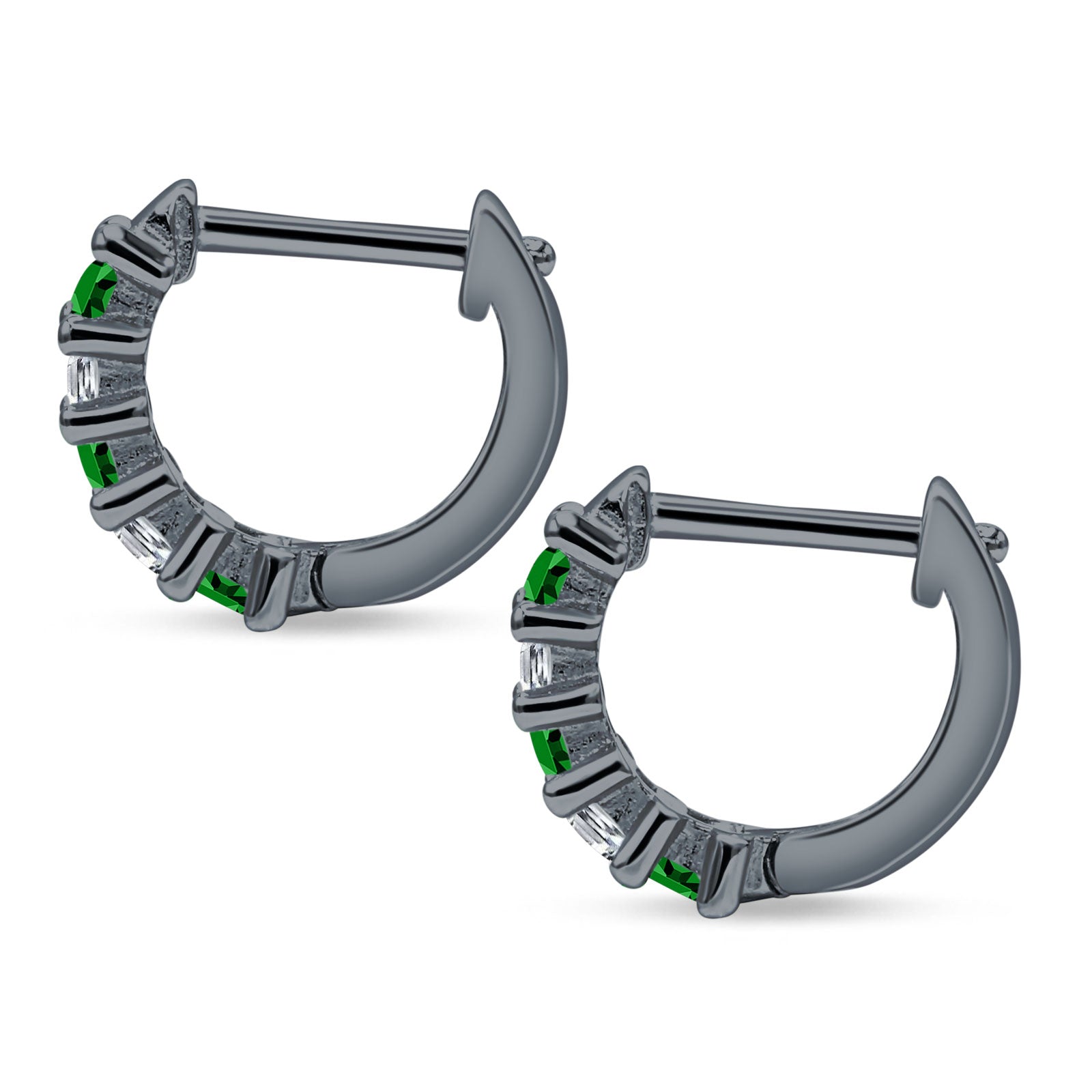 Minimalist Baguette Cubic Zirconia Huggie Hoop Earring Solid 925 Sterling Silver