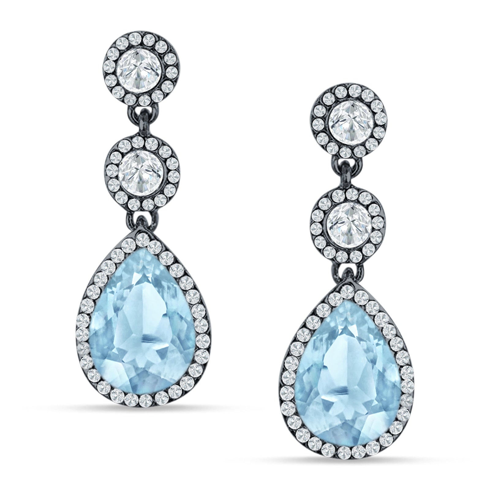 Pear Teardrop Halo Drop Dangle Earring Cubic Zirconia 925 Sterling Silver