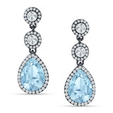 Pear Teardrop Halo Drop Dangle Earring Cubic Zirconia 925 Sterling Silver