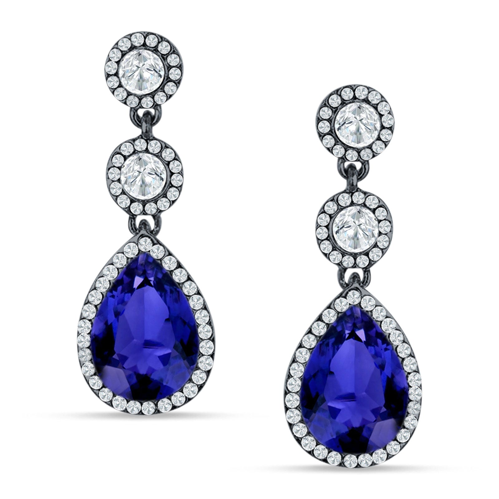 Pear Teardrop Halo Drop Dangle Earring Cubic Zirconia 925 Sterling Silver