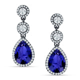 Pear Teardrop Halo Drop Dangle Earring Cubic Zirconia 925 Sterling Silver