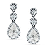 Pear Teardrop Halo Drop Dangle Earring Cubic Zirconia 925 Sterling Silver