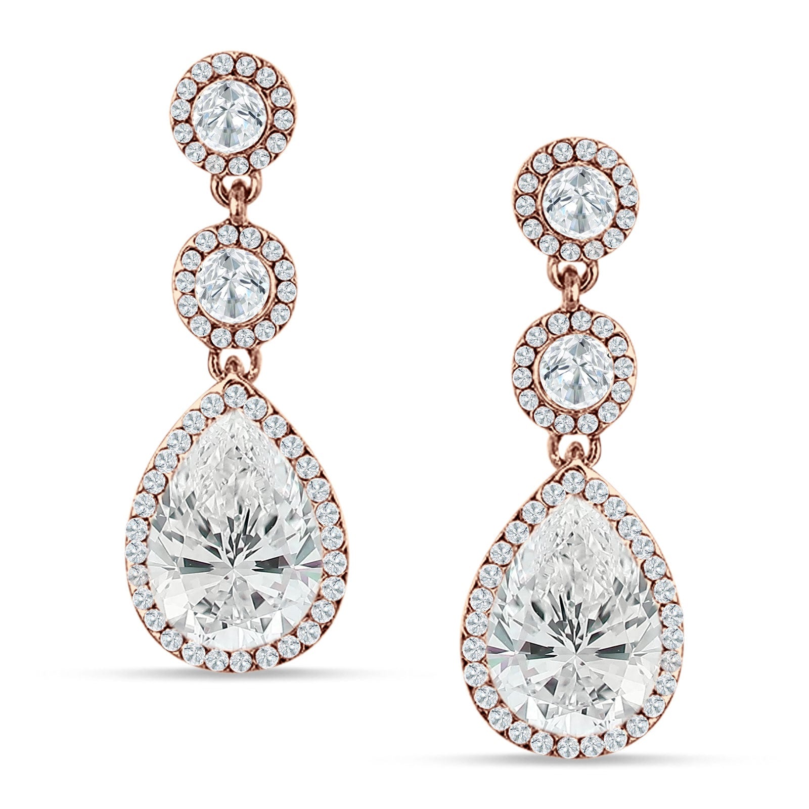Pear Teardrop Halo Drop Dangle Earring Cubic Zirconia 925 Sterling Silver
