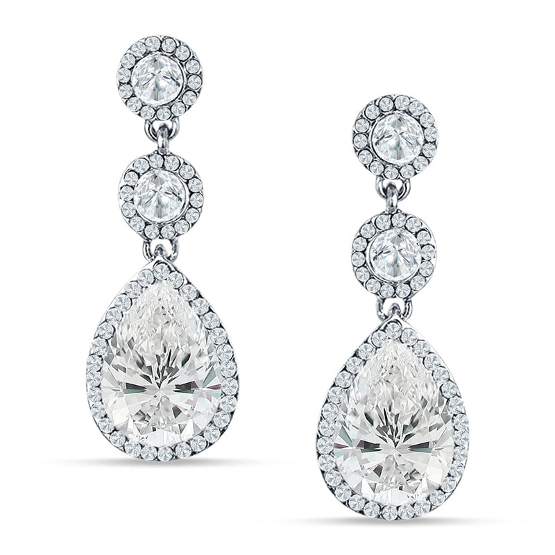Pear Teardrop Halo Drop Dangle Earring Cubic Zirconia 925 Sterling Silver