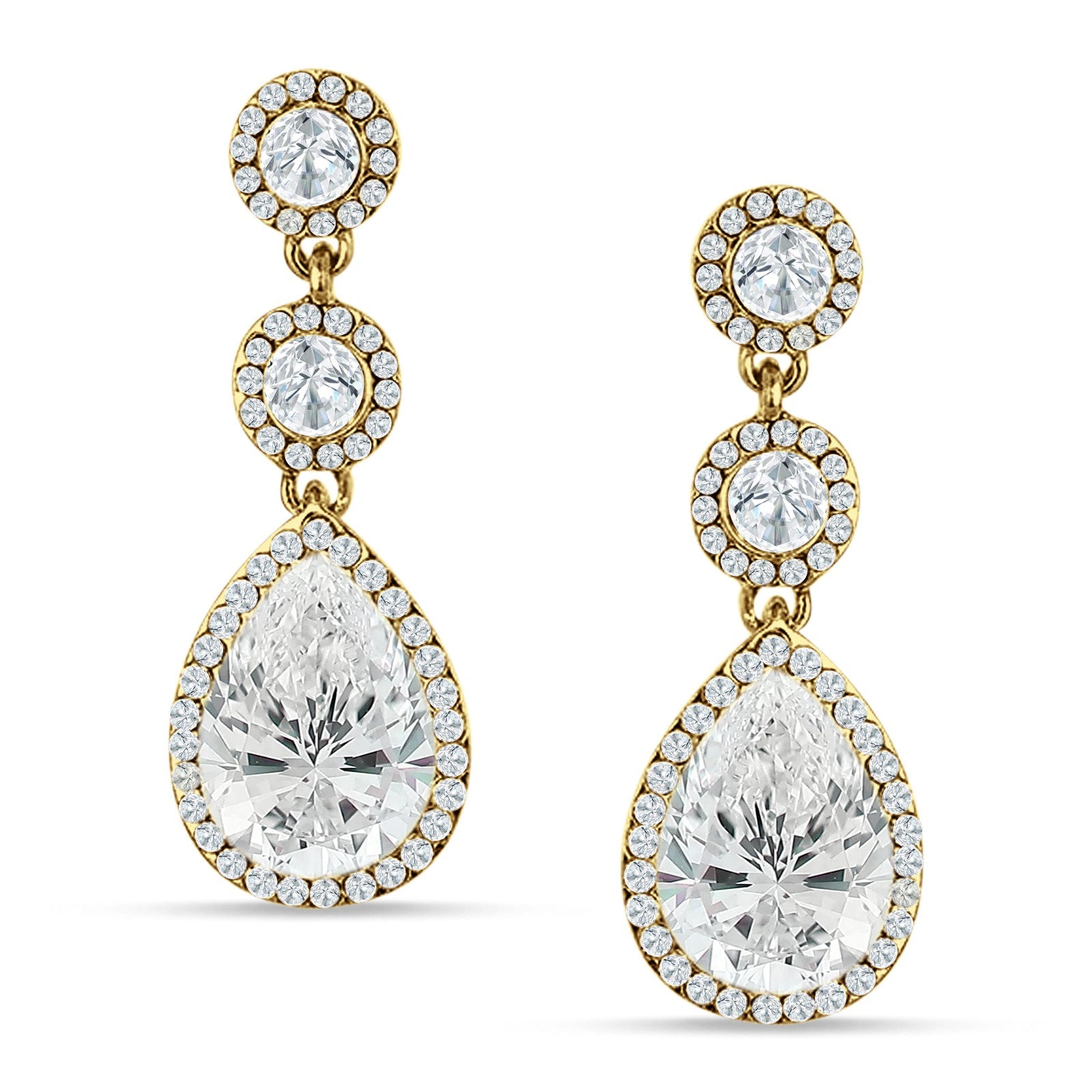 Pear Teardrop Halo Drop Dangle Earring Cubic Zirconia 925 Sterling Silver