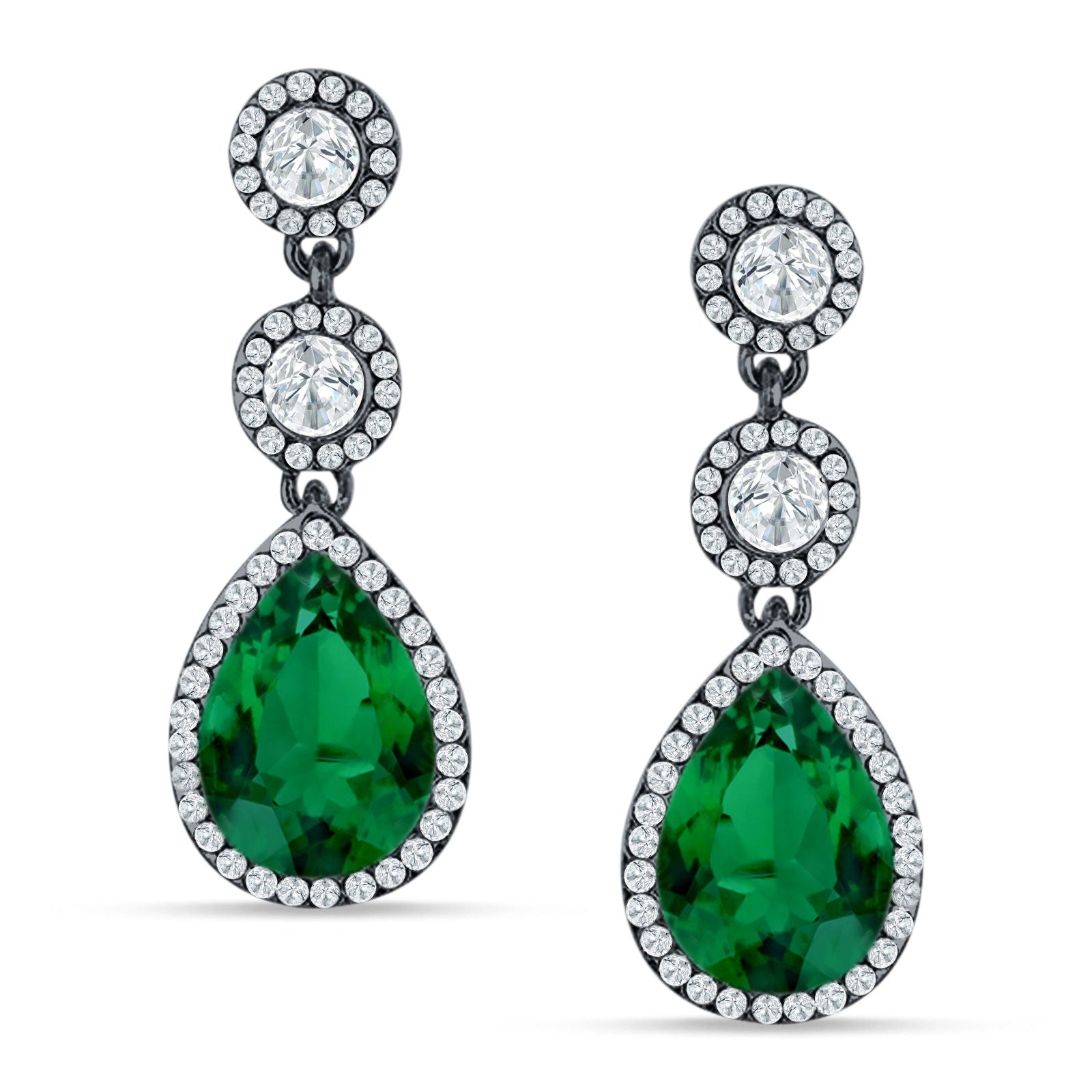 Pear Teardrop Halo Drop Dangle Earring Cubic Zirconia 925 Sterling Silver