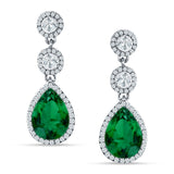 Pear Teardrop Halo Drop Dangle Earring Cubic Zirconia 925 Sterling Silver