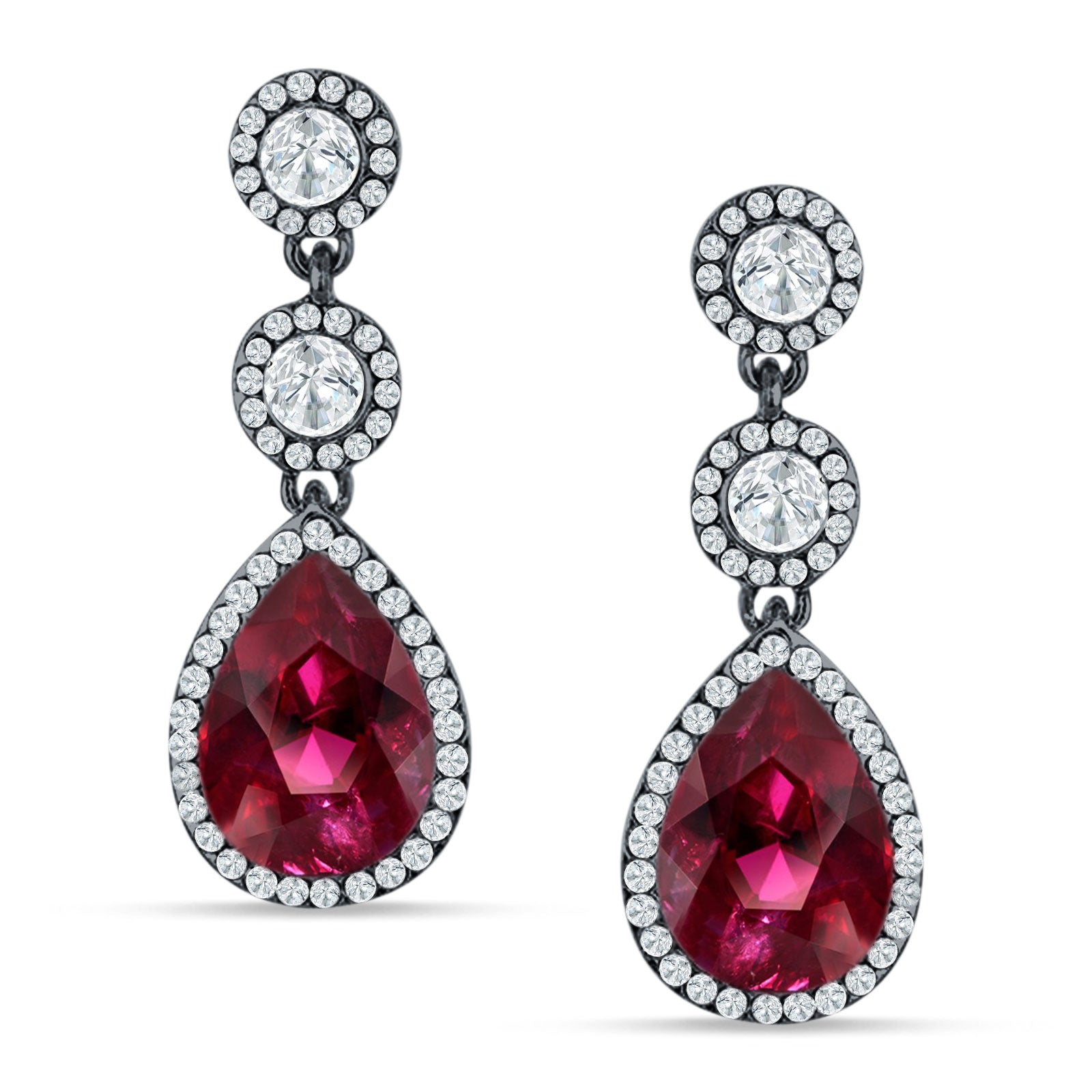 Pear Teardrop Halo Drop Dangle Earring Cubic Zirconia 925 Sterling Silver