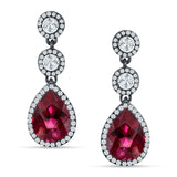 Pear Teardrop Halo Drop Dangle Earring Cubic Zirconia 925 Sterling Silver