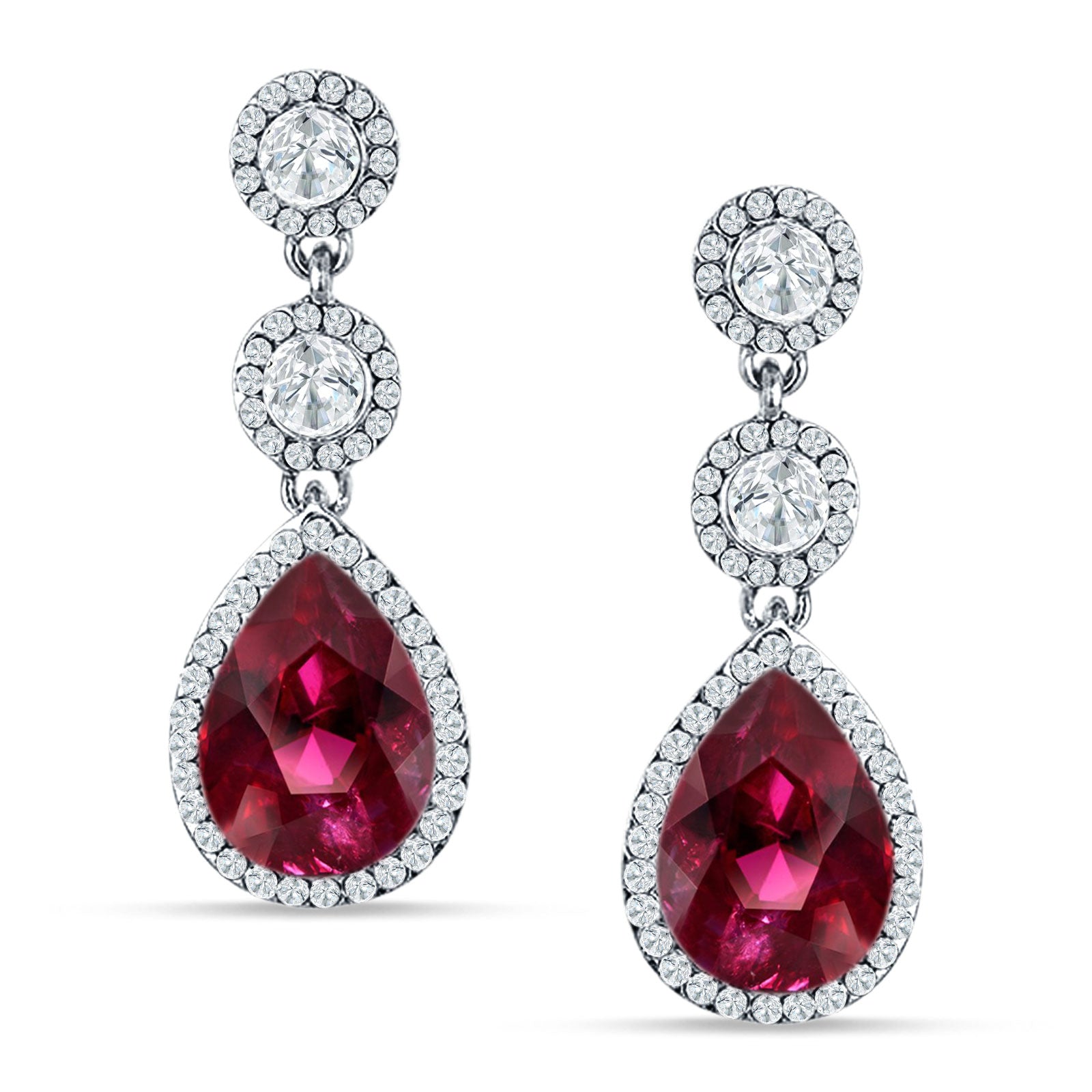 Pear Teardrop Halo Drop Dangle Earring Cubic Zirconia 925 Sterling Silver