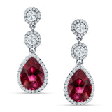Pear Teardrop Halo Drop Dangle Earring Cubic Zirconia 925 Sterling Silver