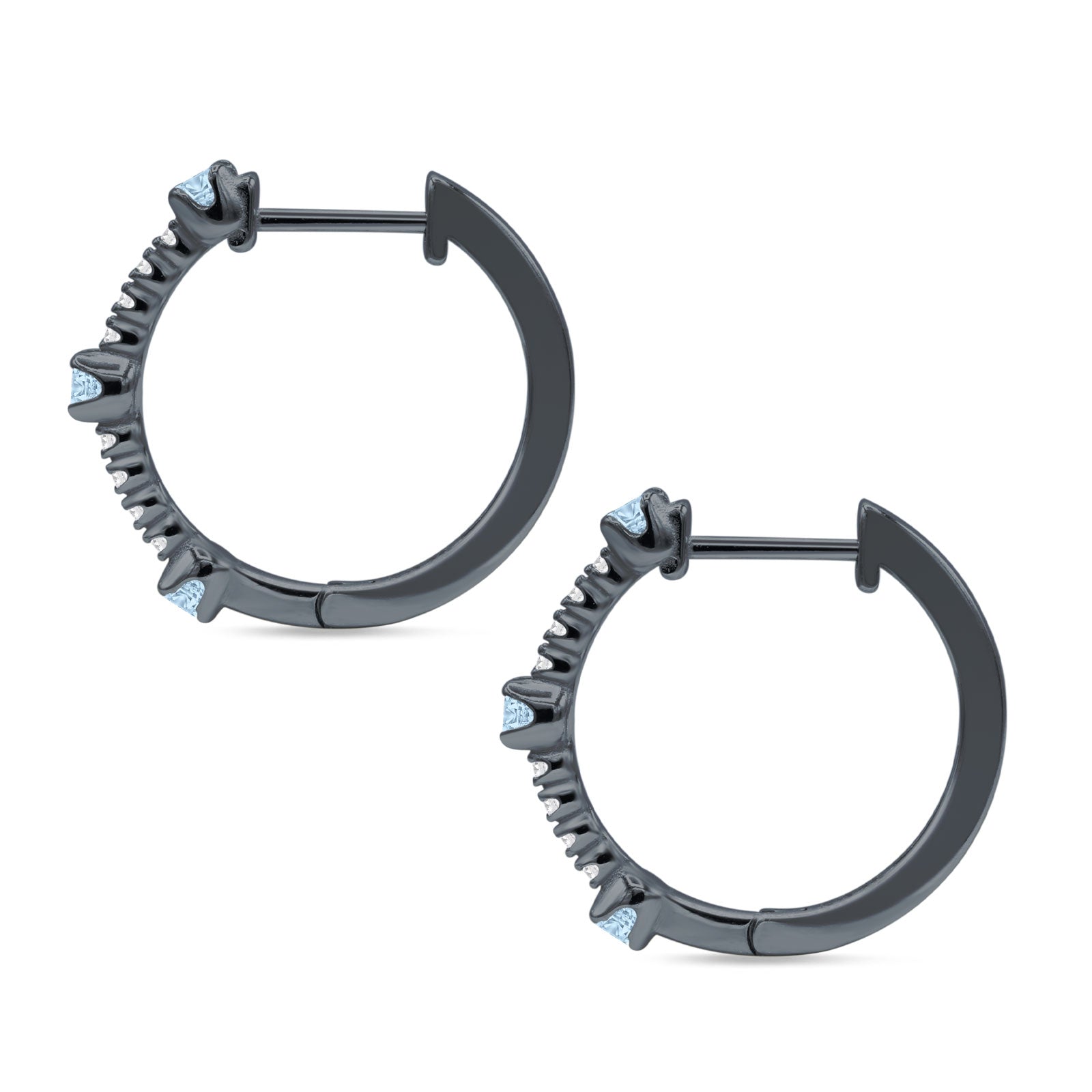 Round Cubic Zirconia Huggie Hoop Earring 925 Sterling Silver