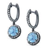 Round Halo Drop Dangle Hoop Earring Cubic Zirconia 925 Sterling Silver