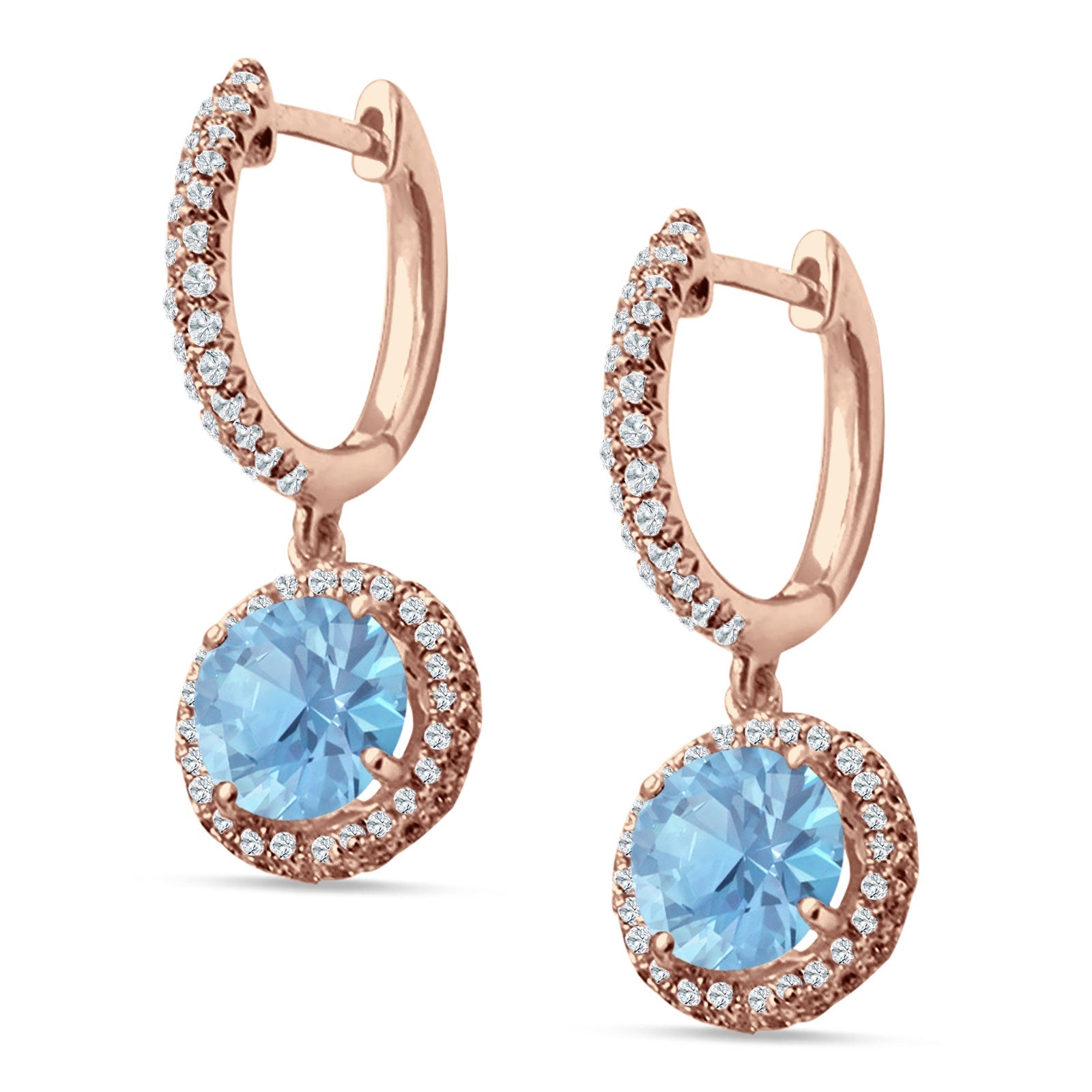 Round Halo Drop Dangle Hoop Earring Cubic Zirconia 925 Sterling Silver