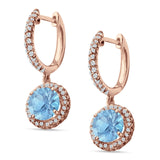 Round Halo Drop Dangle Hoop Earring Cubic Zirconia 925 Sterling Silver