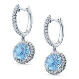 Round Halo Drop Dangle Hoop Earring Cubic Zirconia 925 Sterling Silver