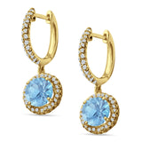 Round Halo Drop Dangle Hoop Earring Cubic Zirconia 925 Sterling Silver