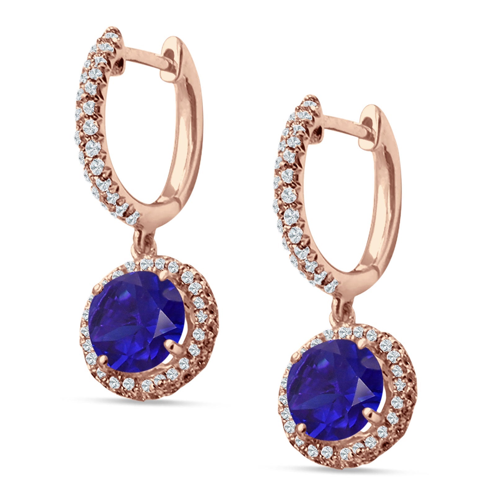 Round Halo Drop Dangle Hoop Earring Cubic Zirconia 925 Sterling Silver