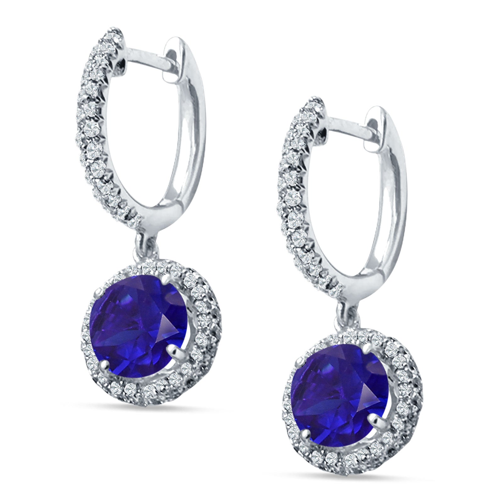 Round Halo Drop Dangle Hoop Earring Cubic Zirconia 925 Sterling Silver