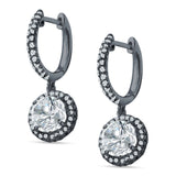 Round Halo Drop Dangle Hoop Earring Cubic Zirconia 925 Sterling Silver