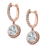 Round Halo Drop Dangle Hoop Earring Cubic Zirconia 925 Sterling Silver