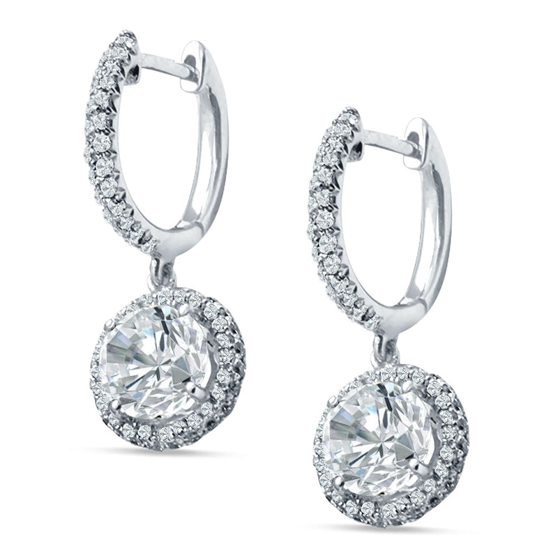Round Halo Drop Dangle Hoop Earring Cubic Zirconia 925 Sterling Silver
