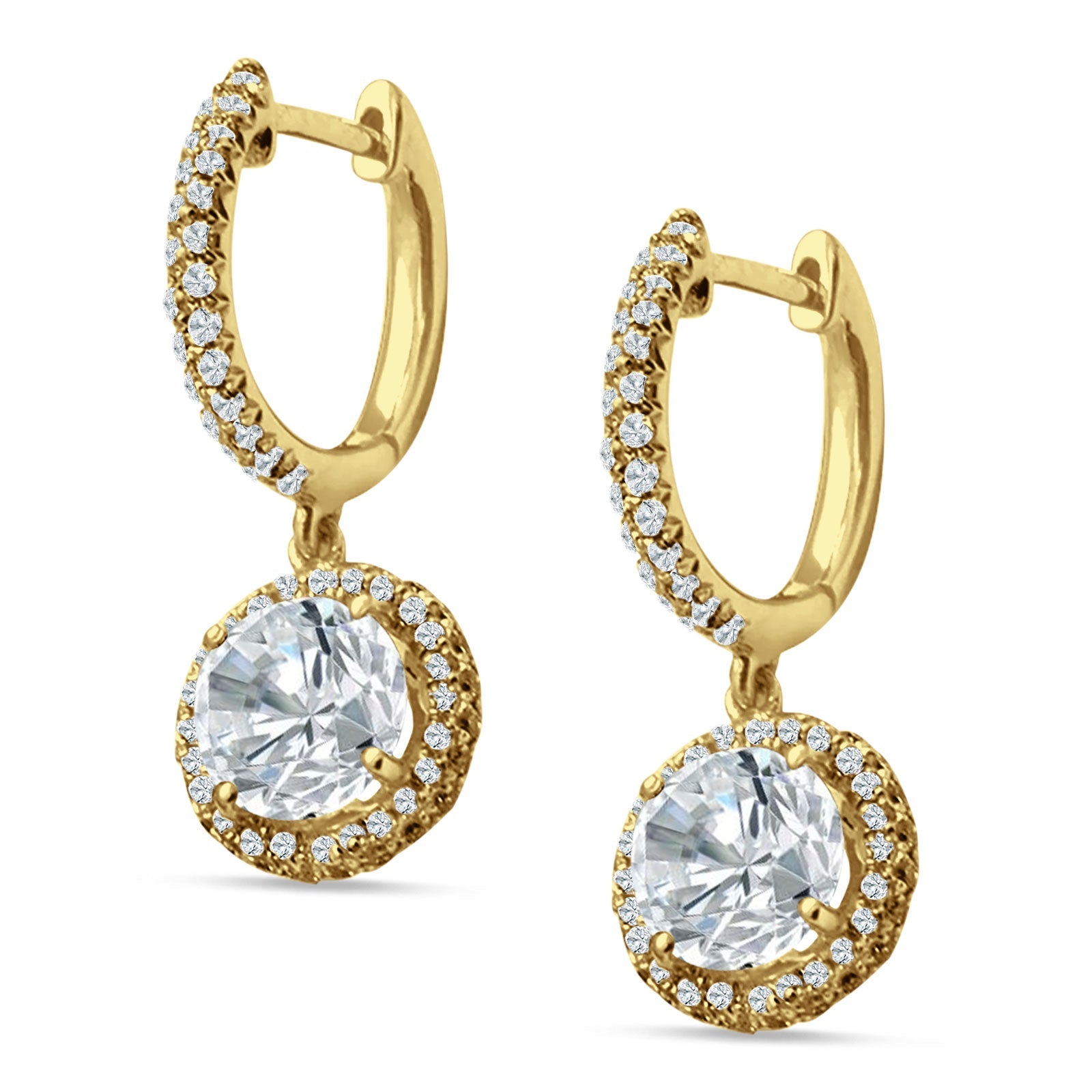 Round Halo Drop Dangle Hoop Earring Cubic Zirconia 925 Sterling Silver