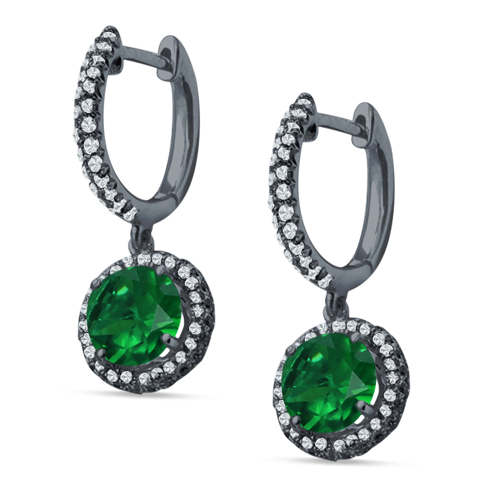 Round Halo Drop Dangle Hoop Earring Cubic Zirconia 925 Sterling Silver