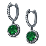 Round Halo Drop Dangle Hoop Earring Cubic Zirconia 925 Sterling Silver