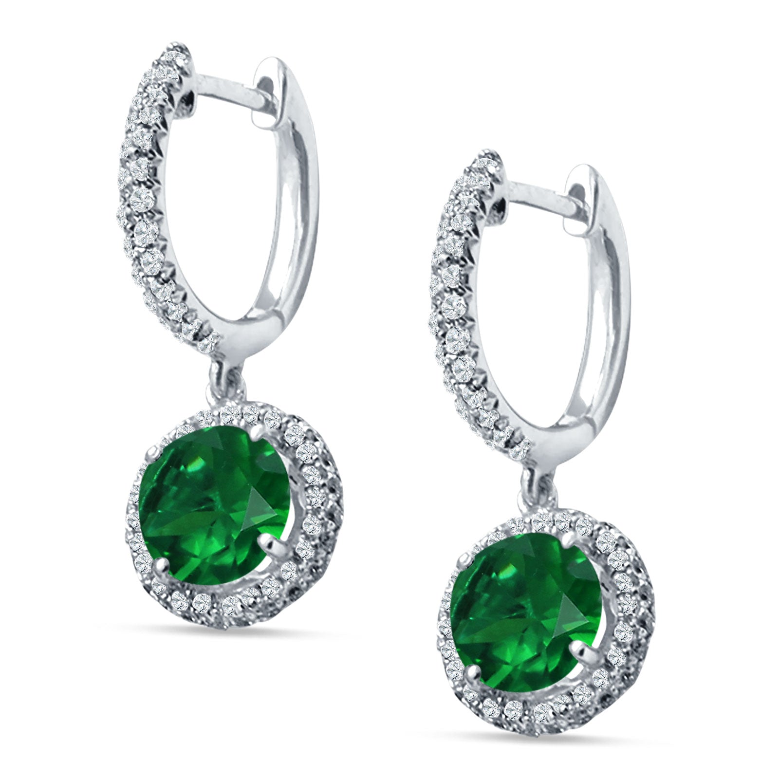 Round Halo Drop Dangle Hoop Earring Cubic Zirconia 925 Sterling Silver