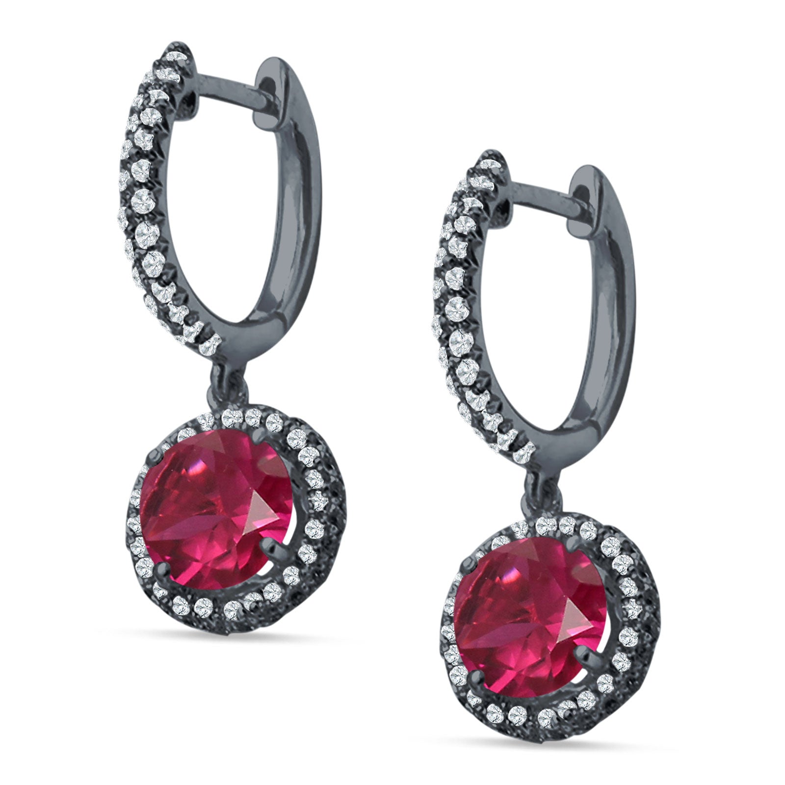 Round Halo Drop Dangle Hoop Earring Cubic Zirconia 925 Sterling Silver