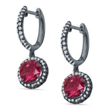 Round Halo Drop Dangle Hoop Earring Cubic Zirconia 925 Sterling Silver