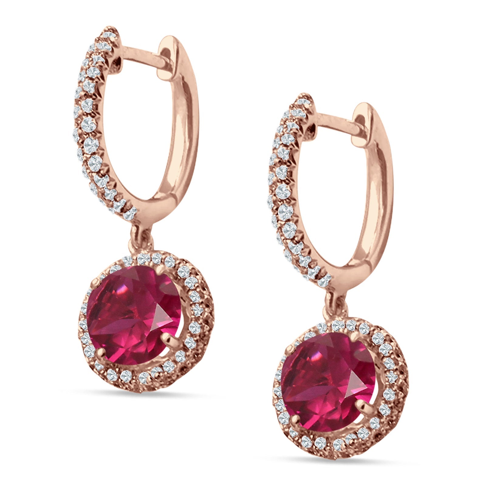 Round Halo Drop Dangle Hoop Earring Cubic Zirconia 925 Sterling Silver