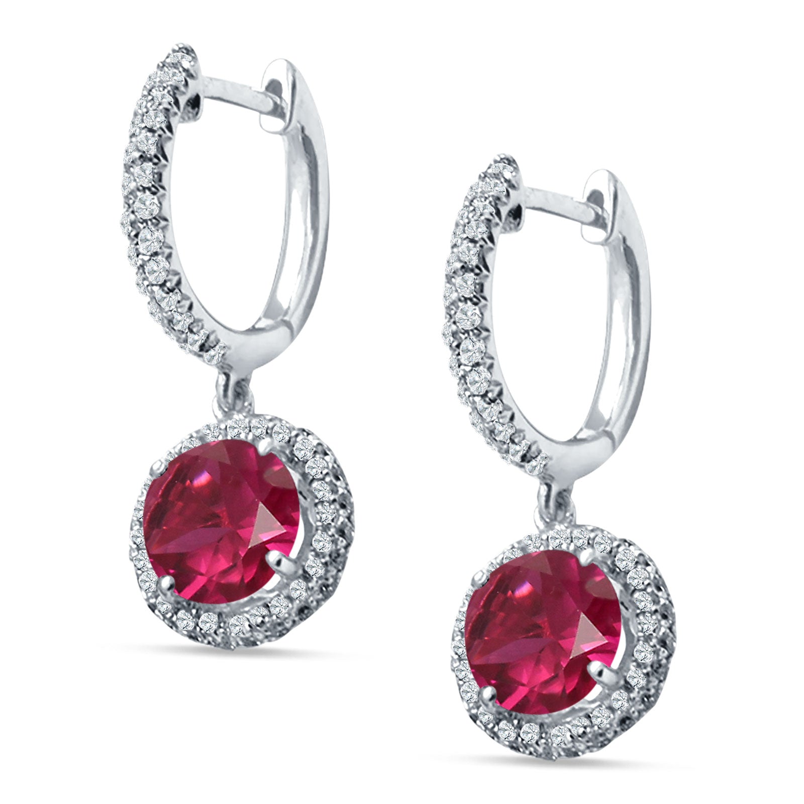 Round Halo Drop Dangle Hoop Earring Cubic Zirconia 925 Sterling Silver