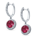 Round Halo Drop Dangle Hoop Earring Cubic Zirconia 925 Sterling Silver