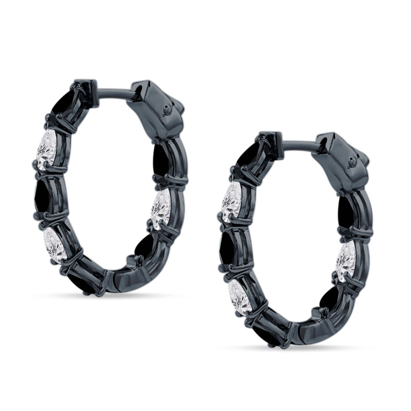 Pear Teardrop Cubic Zirconia Huggie Hoop Earring 925 Sterling Silver