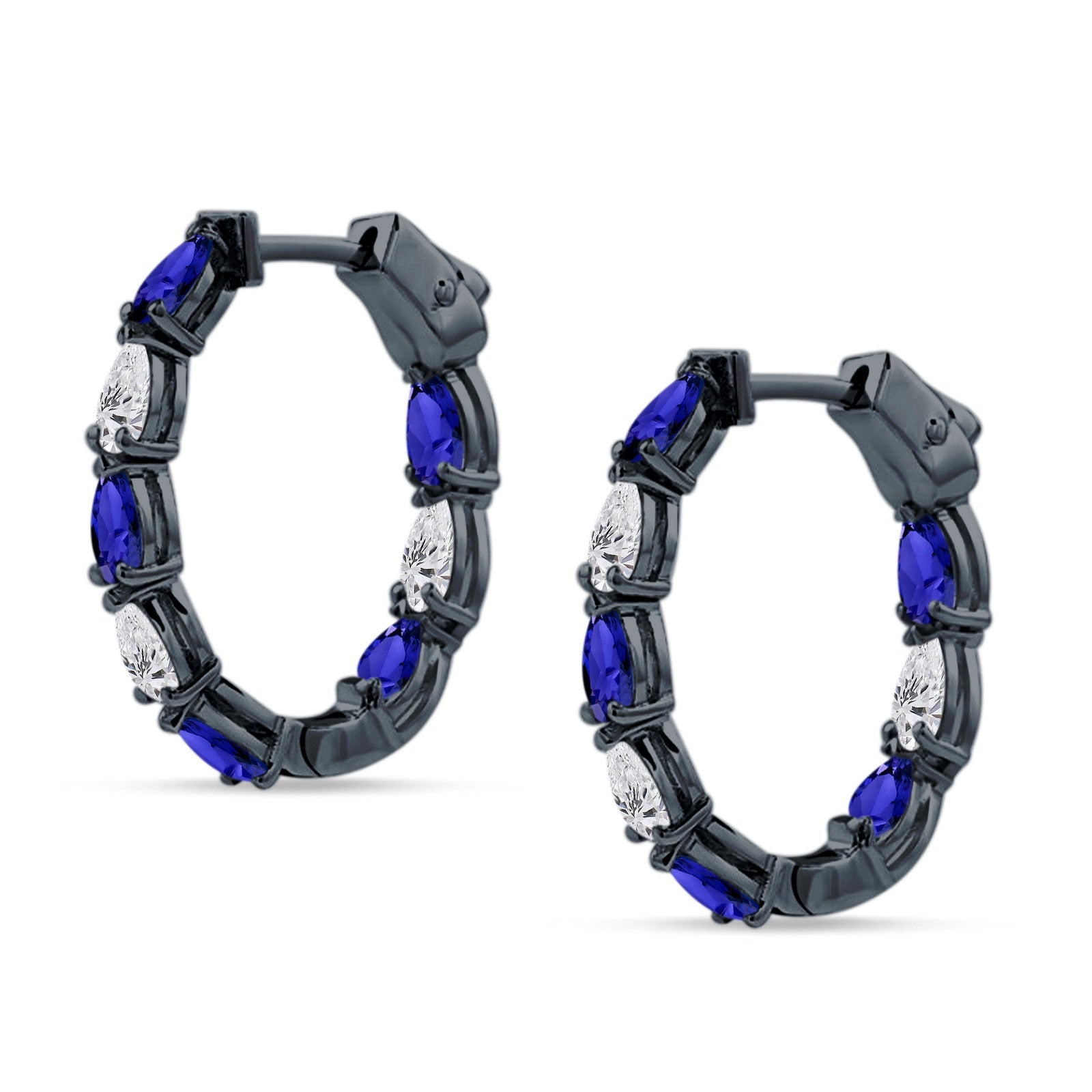 Pear Teardrop Cubic Zirconia Huggie Hoop Earring 925 Sterling Silver