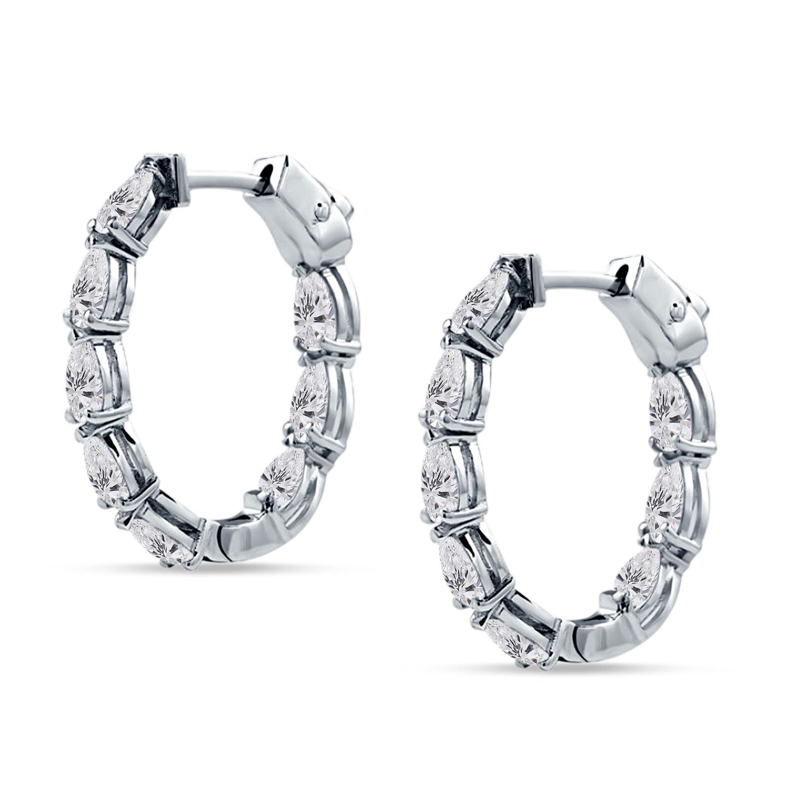 Pear Teardrop Cubic Zirconia Huggie Hoop Earring 925 Sterling Silver