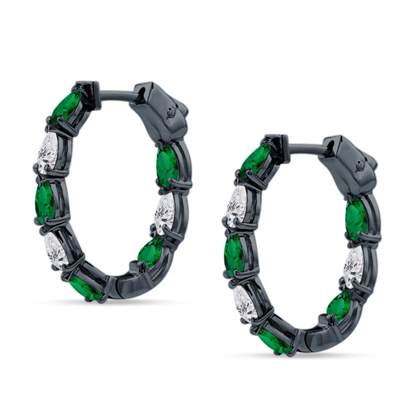 Pear Teardrop Cubic Zirconia Huggie Hoop Earring 925 Sterling Silver