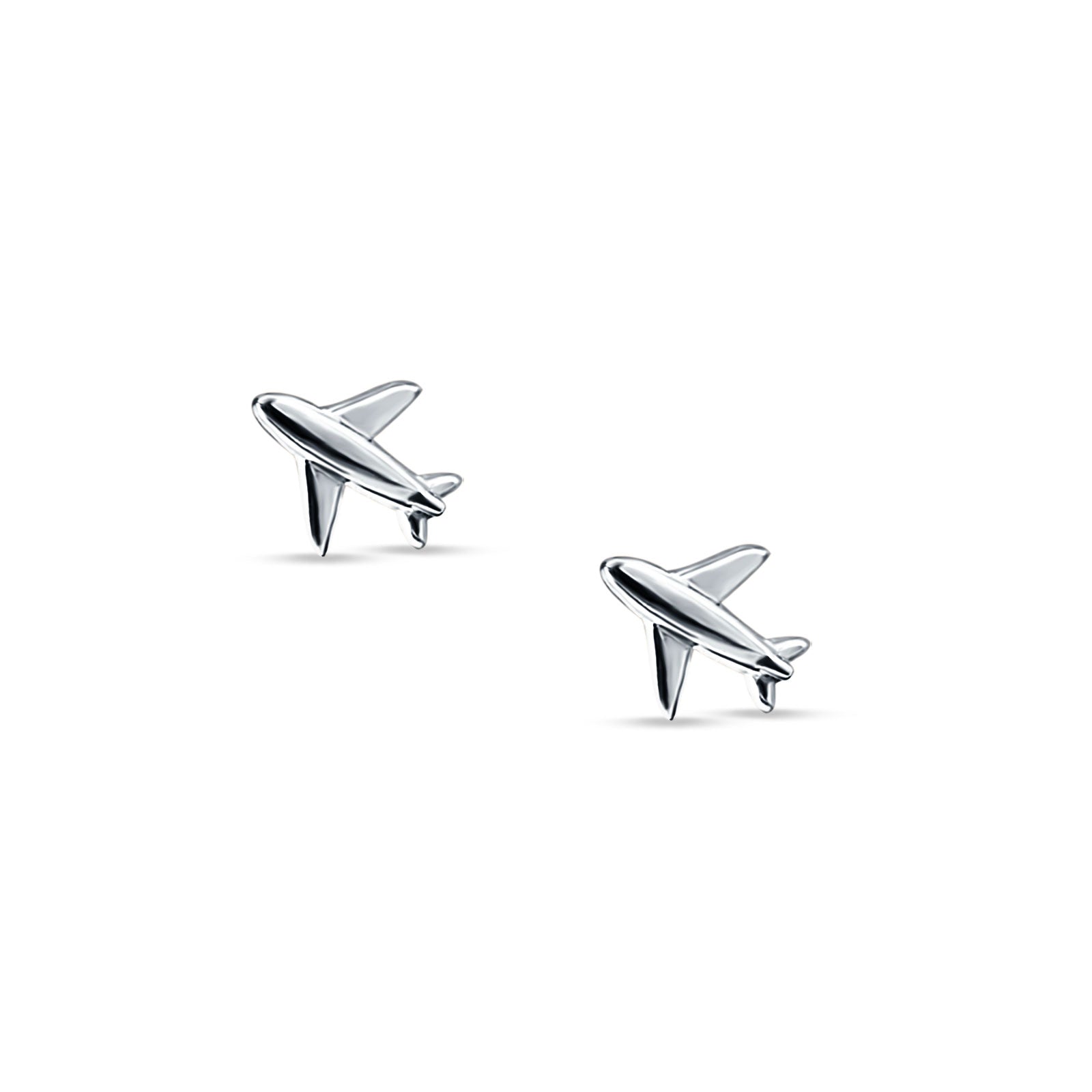 Minimalist Airplane 8.2mm Stud Earring 925 Sterling Silver
