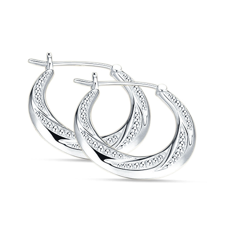 Round Beaded Creole Hoop Earrings Twisted 925 Sterling Silver