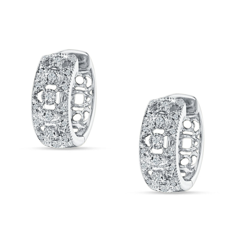 Art Deco Round Filigree Hoop Earring Cubic Zirconia 925 Sterling Silver
