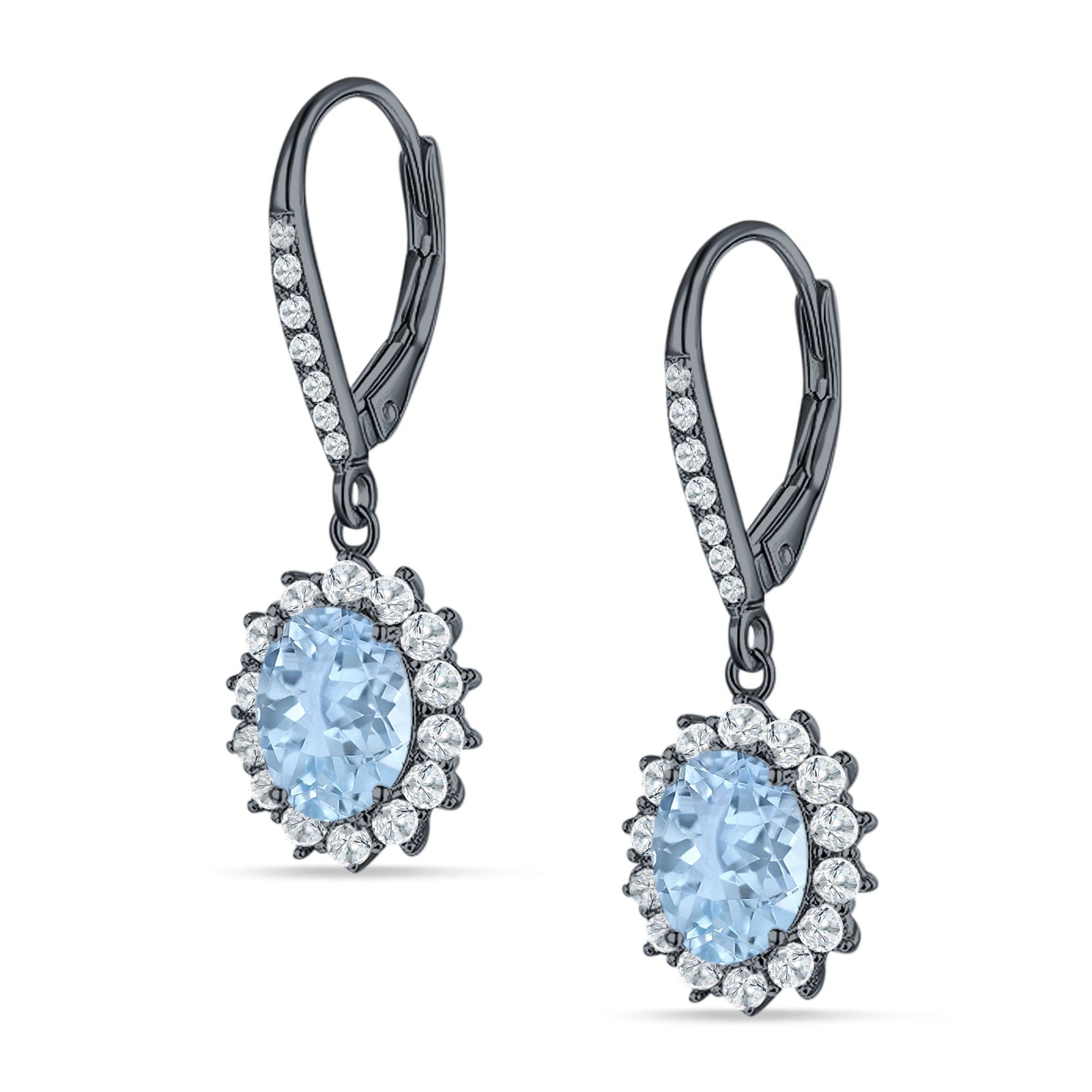 Oval Halo Flower Drop Dangle Leverback Earring Cubic Zirconia 925 Sterling Silver