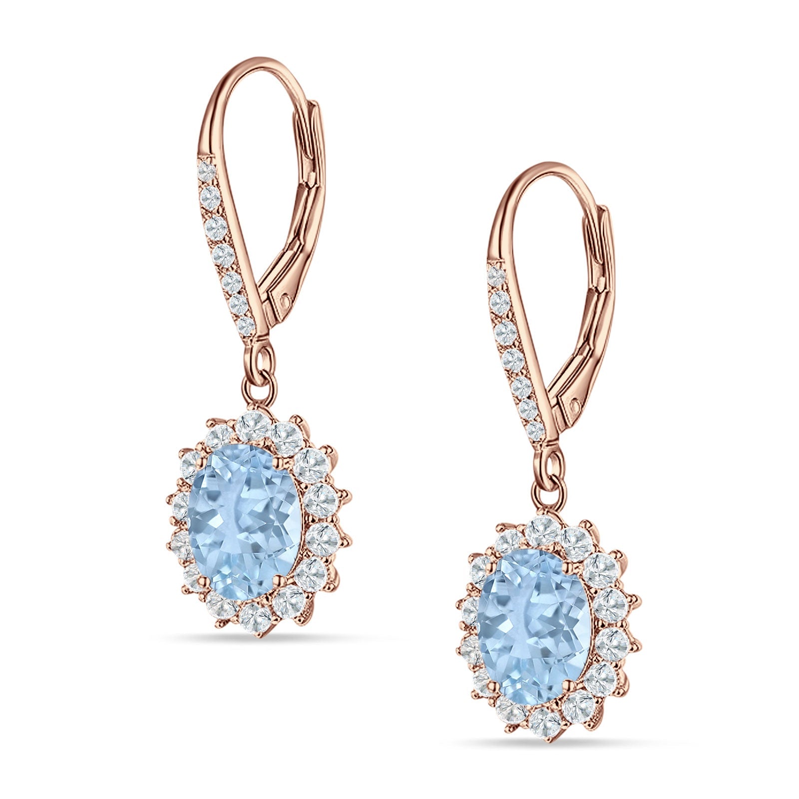 Oval Halo Flower Drop Dangle Leverback Earring Cubic Zirconia 925 Sterling Silver