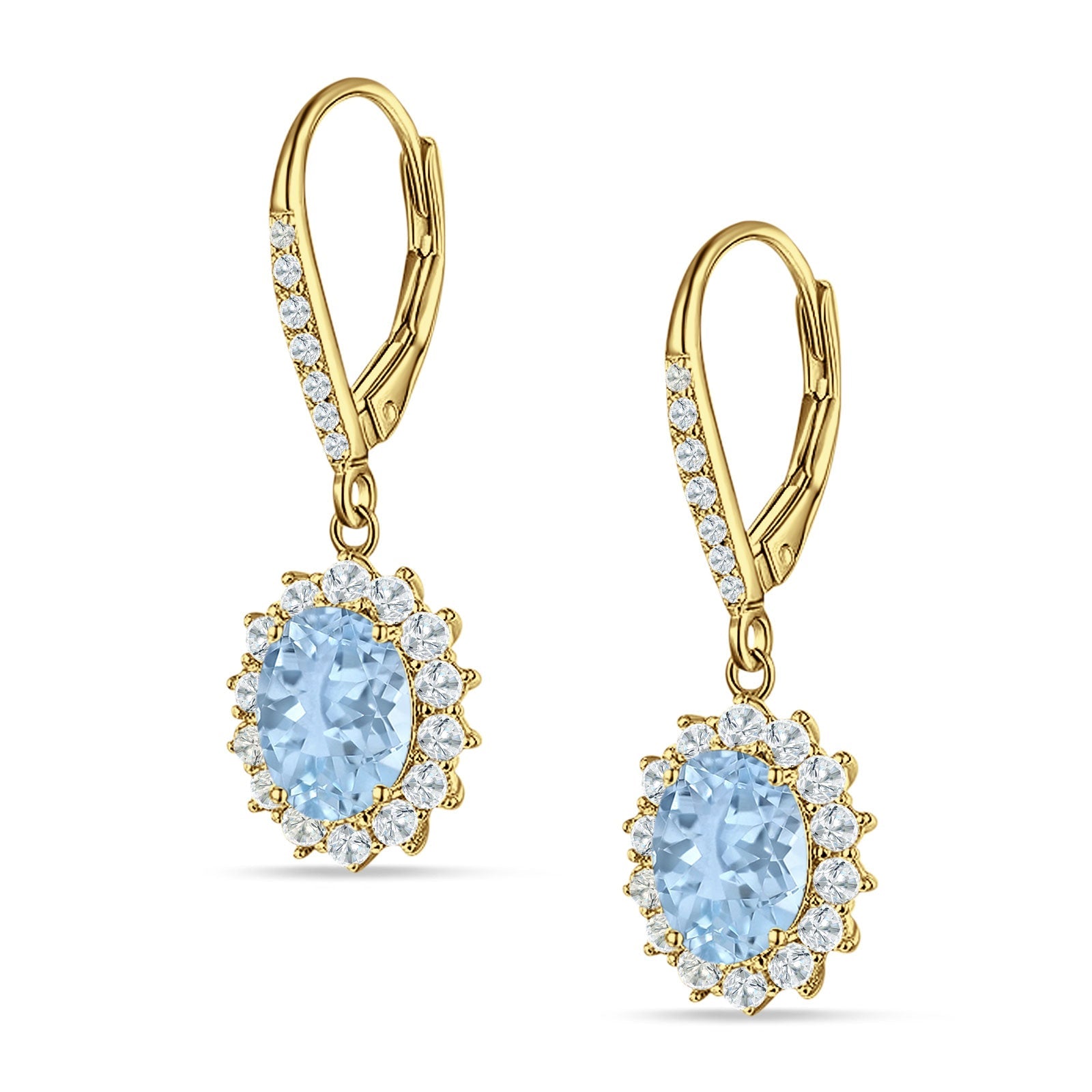 Oval Halo Flower Drop Dangle Leverback Earring Cubic Zirconia 925 Sterling Silver