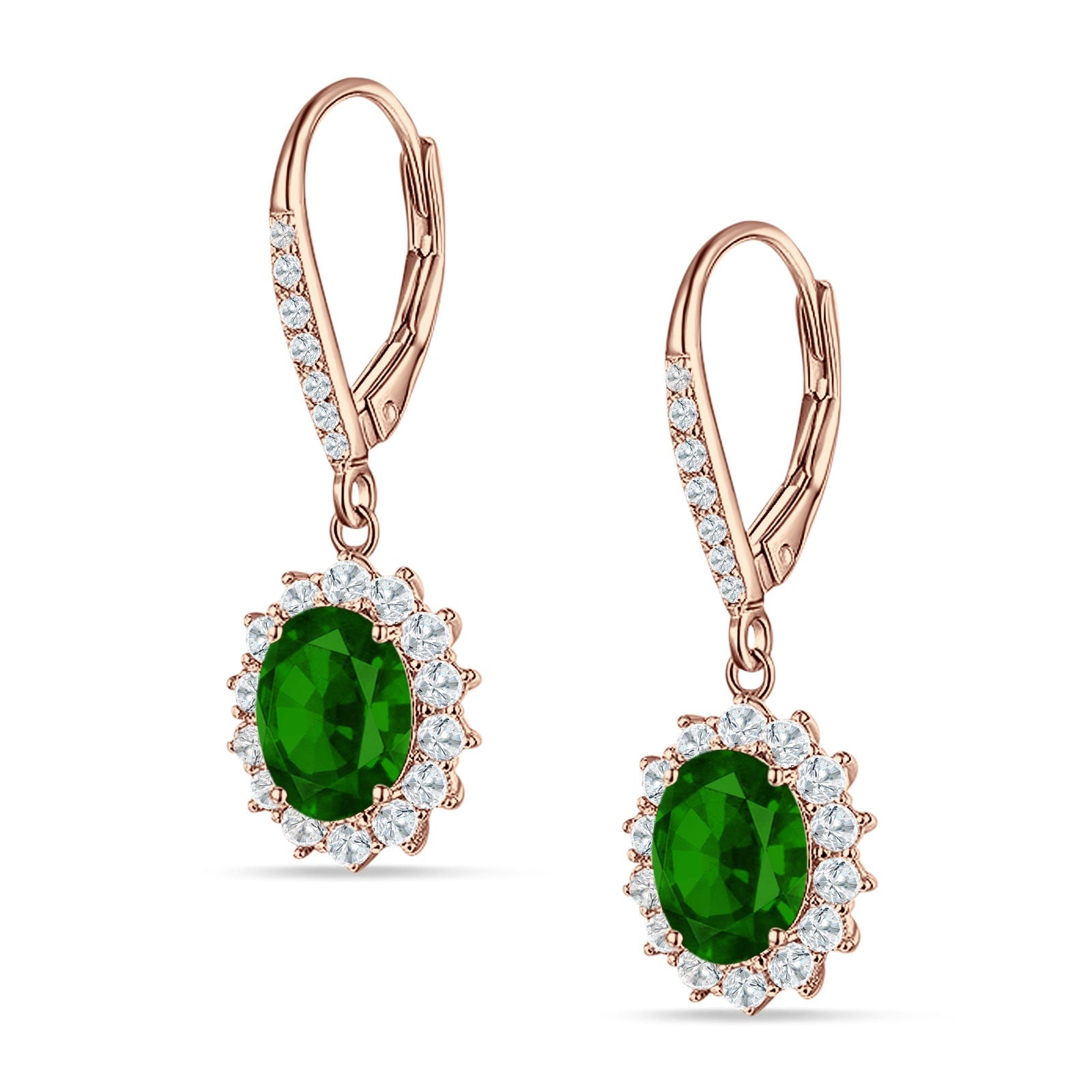 Oval Halo Flower Drop Dangle Leverback Earring Cubic Zirconia 925 Sterling Silver
